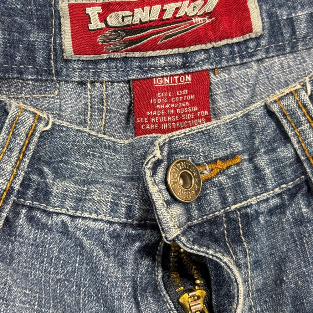 Vintage Ignition Baggy Skate Jeans Blue Patchwork Y2K Wide Leg Russia‎  size 08